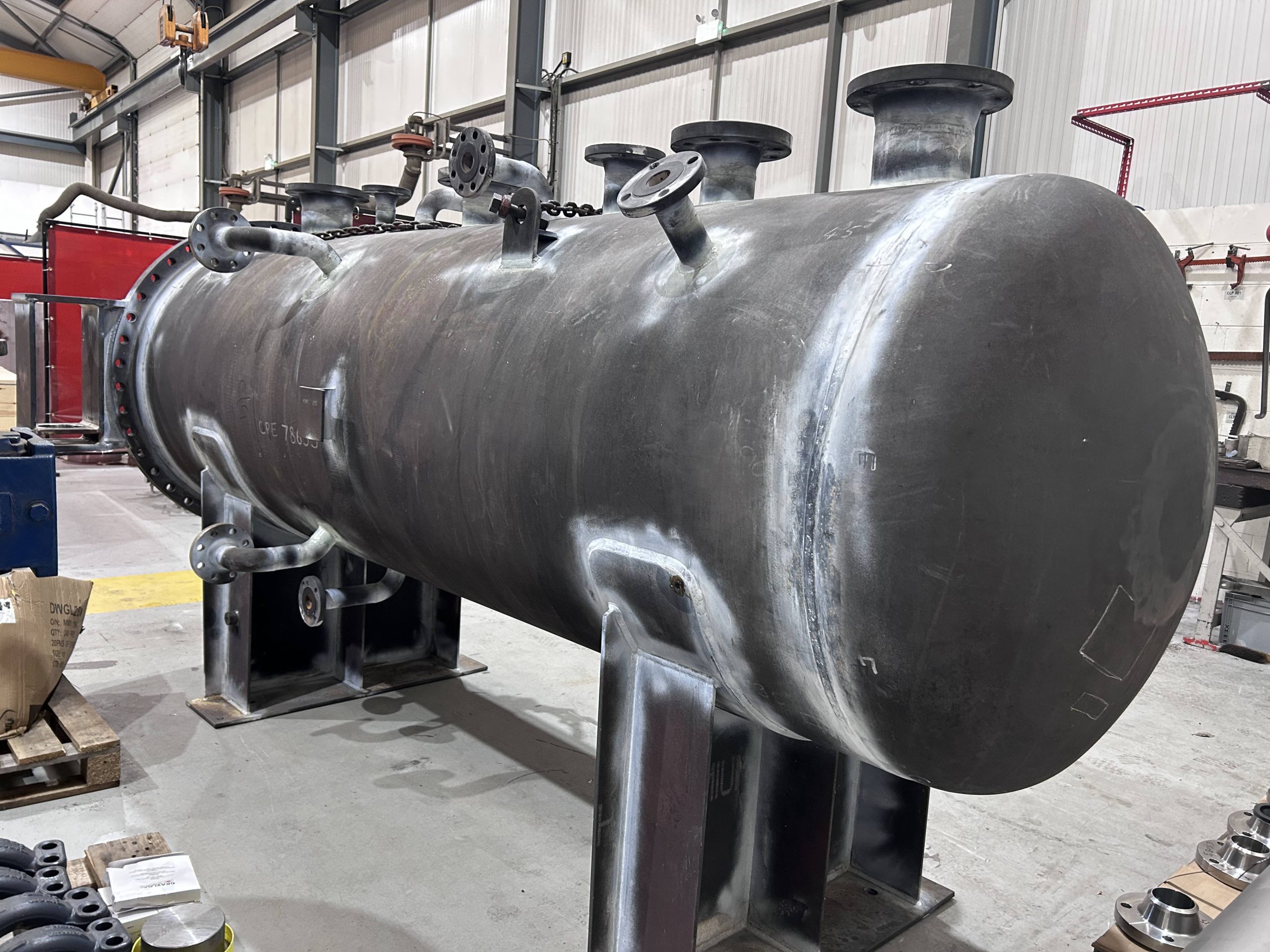 A Carbon Steel Closed Drain Sump Vessel designed and Manufactured by CPE Pressure vessels - Various photos showing the production