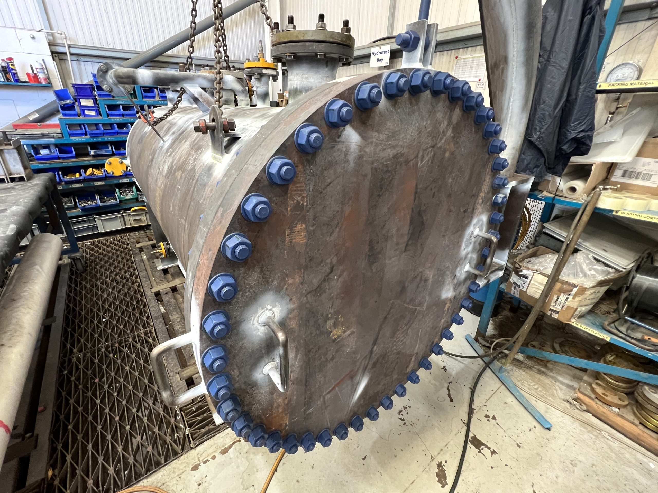 A Carbon Steel Closed Drain Sump Vessel designed and Manufactured by CPE Pressure vessels - Various photos showing the production